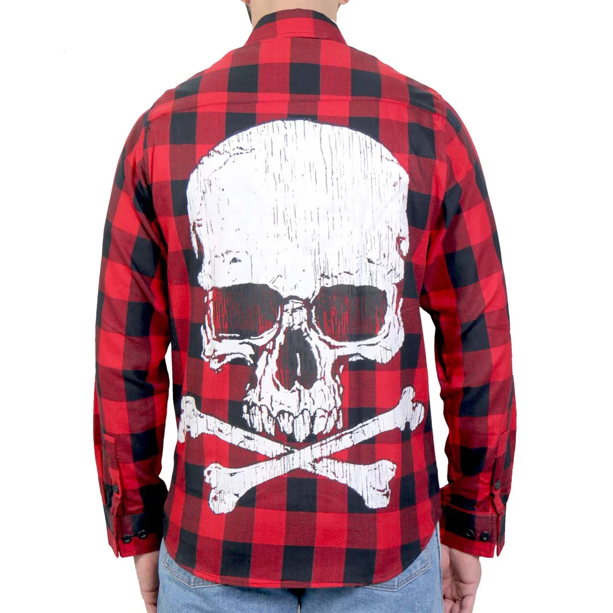 Soft Hot Leathers FLM2103 Men's Skull and Bones Flannel Long Sleeve Shirt User-Friendly