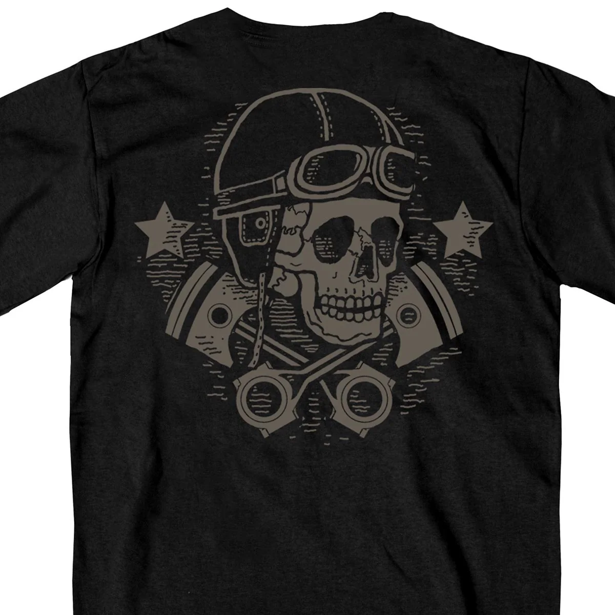 Functional Hot Leathers GMD1418 Men's Black 'Vintage Skull and Cross Pistons' Double Sided T-Shirt Versatile