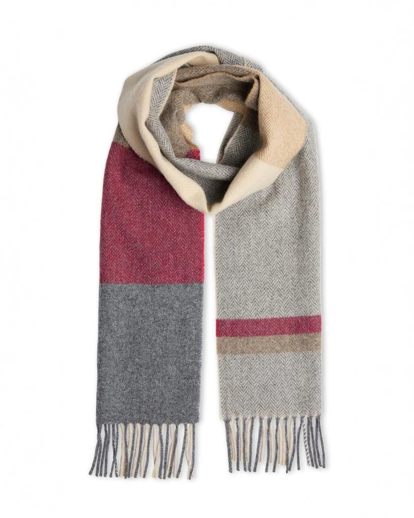 Smart FOXFORD Red Colour Block Lambswool Scarf Fine