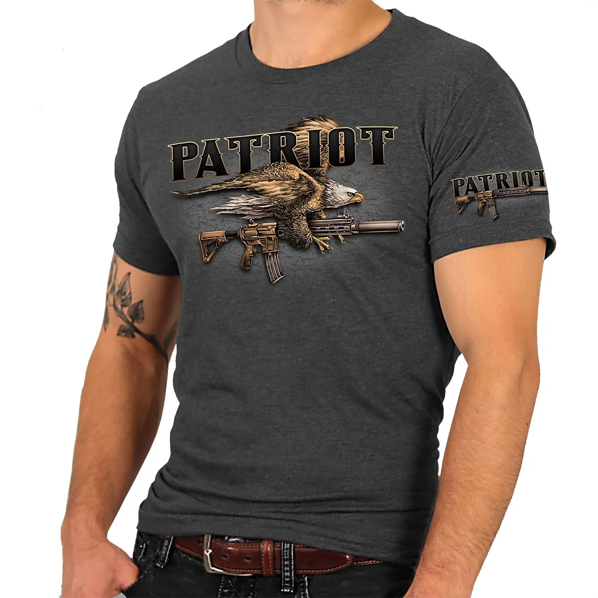 Next-Generation Hot Leathers GMD1004 Men's Heather Gray 'SSLV Patriot Gun' T-Shirt Soft