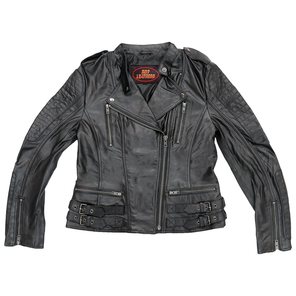 Official Hot Leathers Ladies Soft Edge Black Leather Motorcycle Jacket - JKL1030 Soft EdgeJKL1030 Innovative