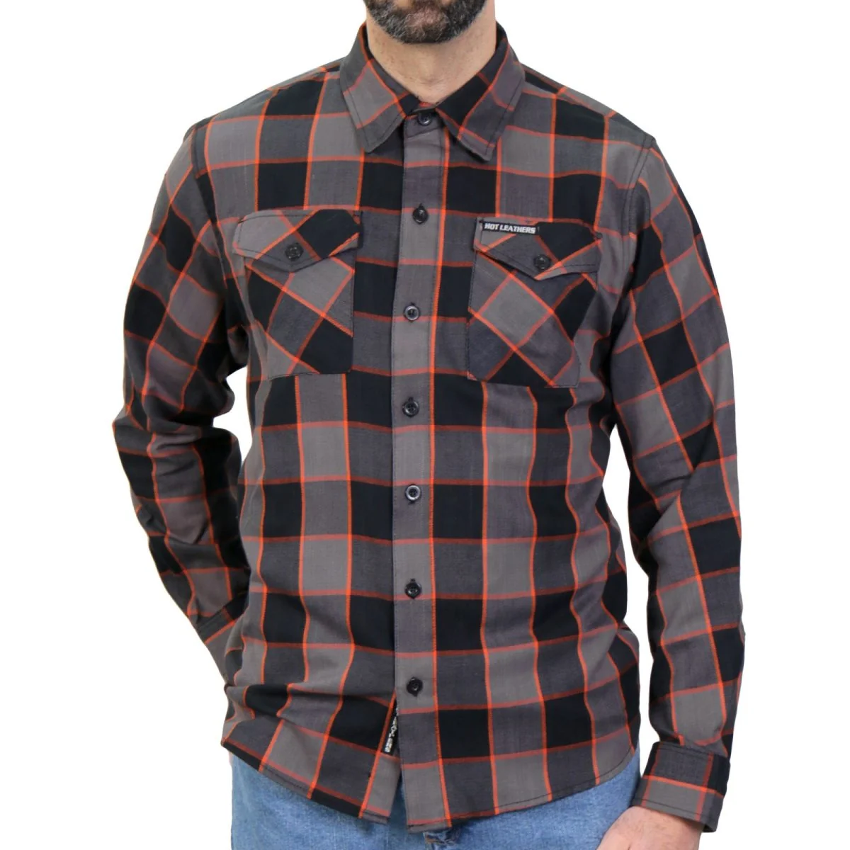 Exceptional Hot Leathers FLM2020 Men's Black Gray and Orange Flannel Long Sleeve Shirt Reliable