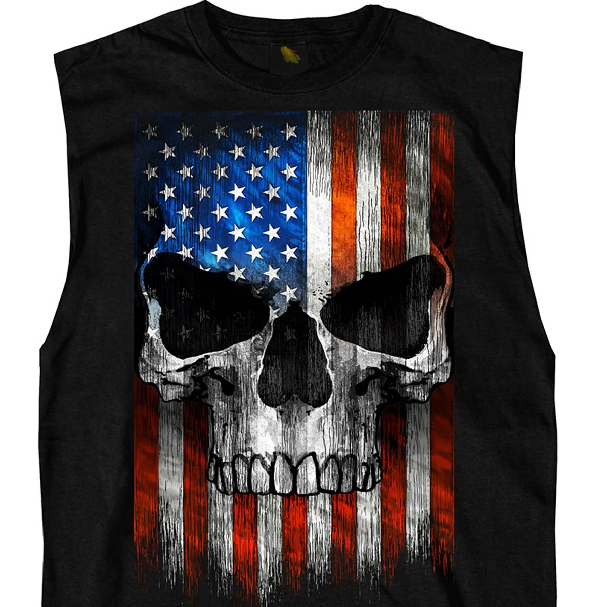 Modern Hot Leathers GMT3483 Men s Shooter Skull Patriotic Sleeveless Black Tank Top Shirt Durable