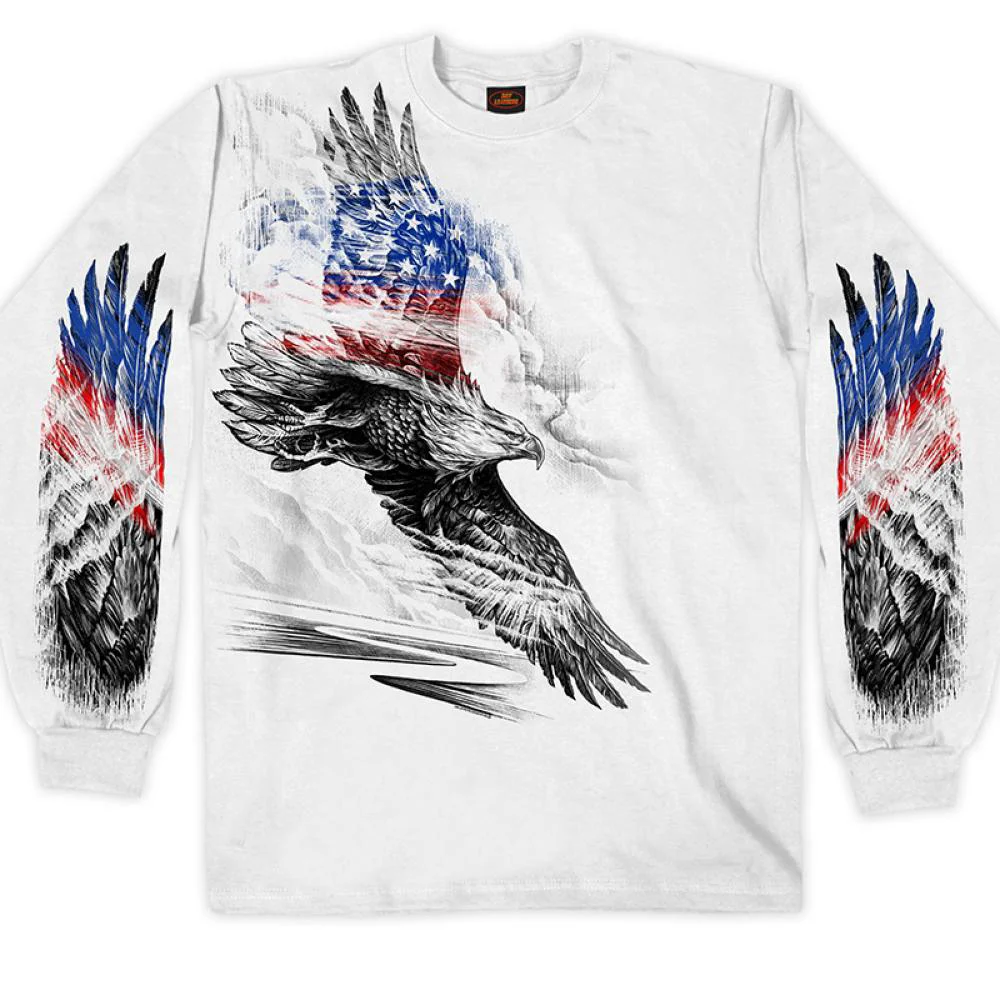 Environmentally Friendly Hot Leathers GMS2479 Men's Long Sleeve Pencil Eagle Patriotic White Shirt Fast
