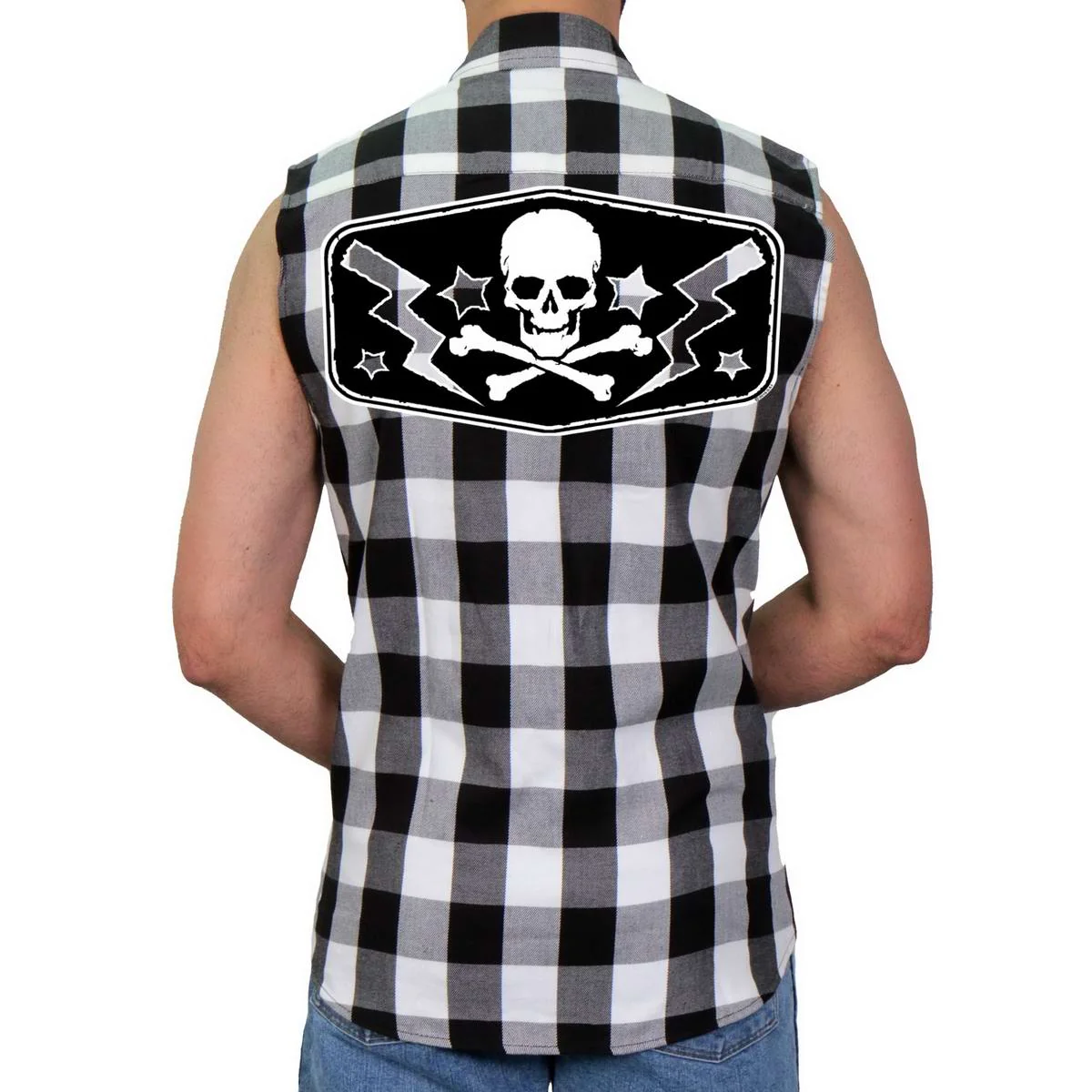 Sustainable Hot Leathers GMS3490 Men s Black and White Skull Sleeveless Flannel Shirt Luxury