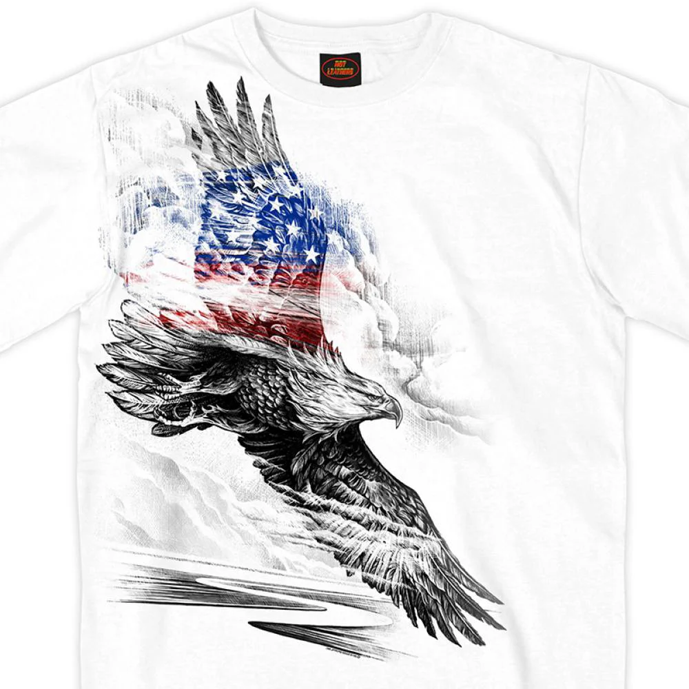 Luxury Hot Leathers GMS1479 Men's Short Sleeve Pencil Eagle Patriotic White T-Shirt Premium Material