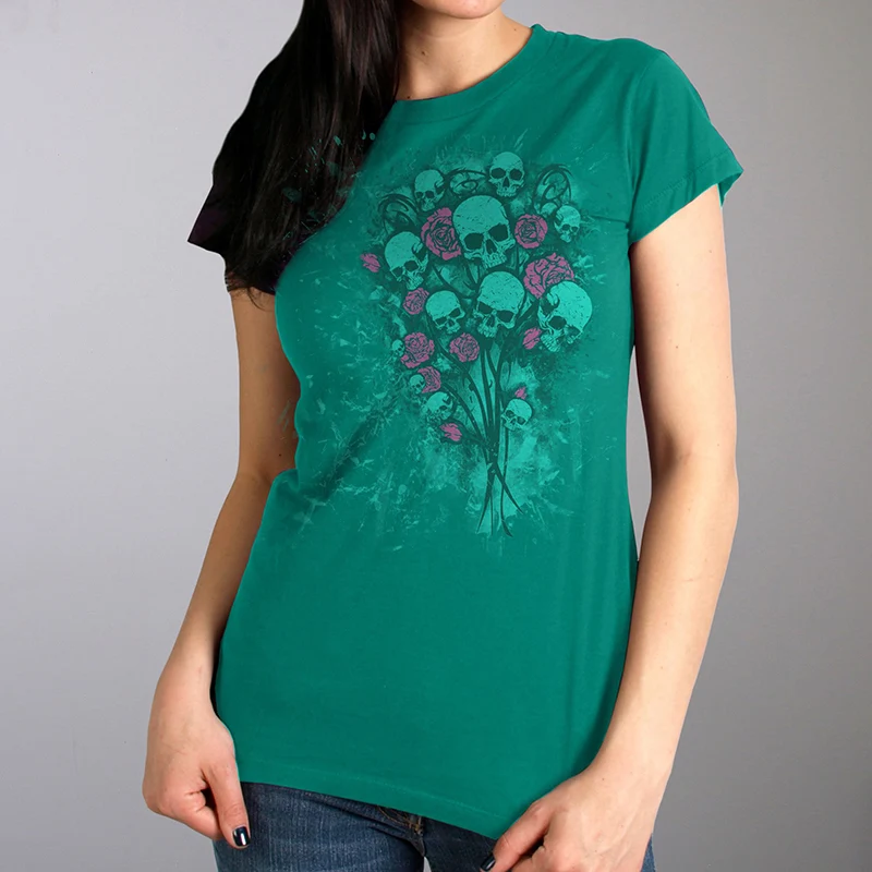 Functional Hot Leathers GLR1527 Ladies Skull Bouquet Full Cut Carolina Blue T-Shirt Environmentally Friendly
