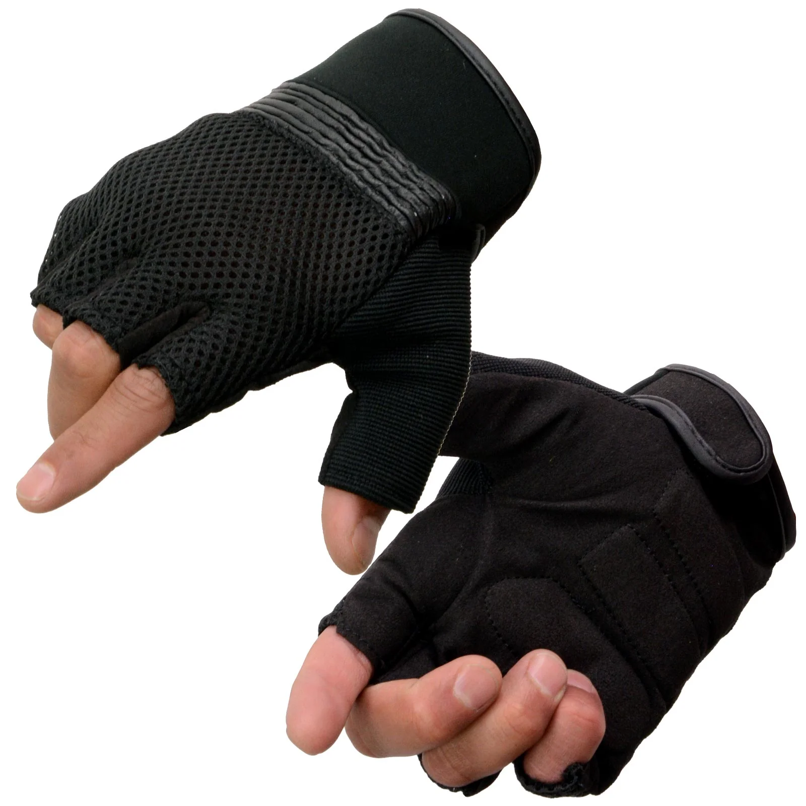 Official Milwaukee Leather MG7590 Men's Black Amara Cloth Gel Palm Fingerless Motorcycle Hand Gloves W Breathable Mesh Material Secure