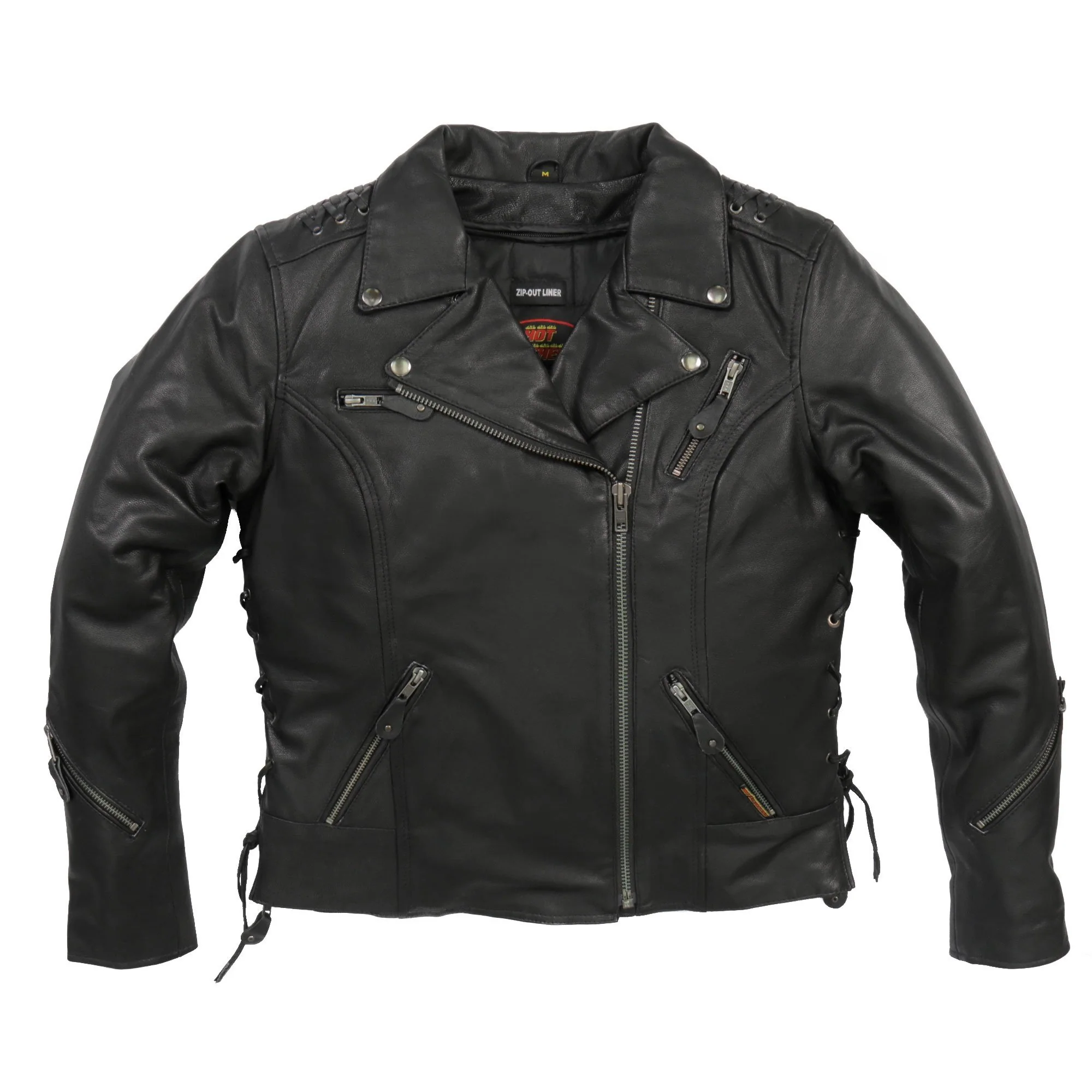Premium Material Hot Leathers Ladies Black Veil Black Leather Motorcycle Jacket - JKL1027 Black VeilJKL1027 Quality