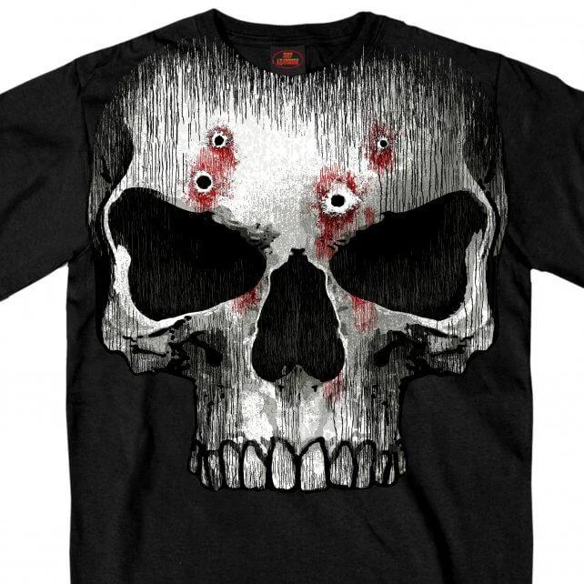 Green Hot Leathers GMS1467 Mens Jumbo Print Skull Bullet Holes Black T-Shirt Relaxed