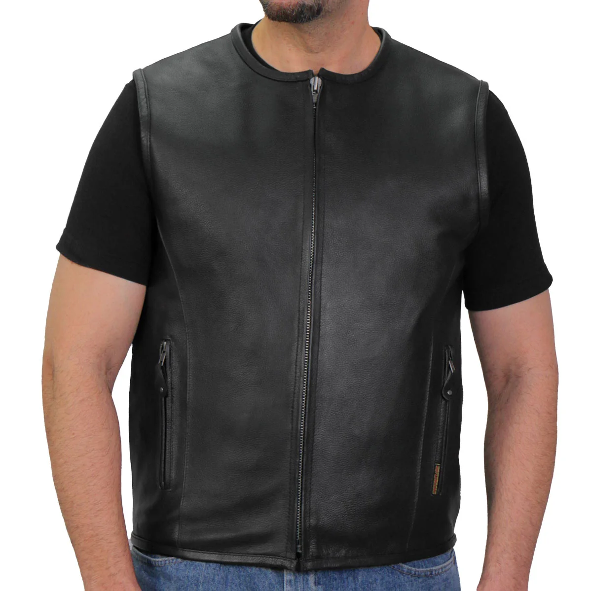 Secure Hot Leathers M1036 Men's Black 'Conceal and Carry' Motorcycle Club Style Leather Zip Vest High-End