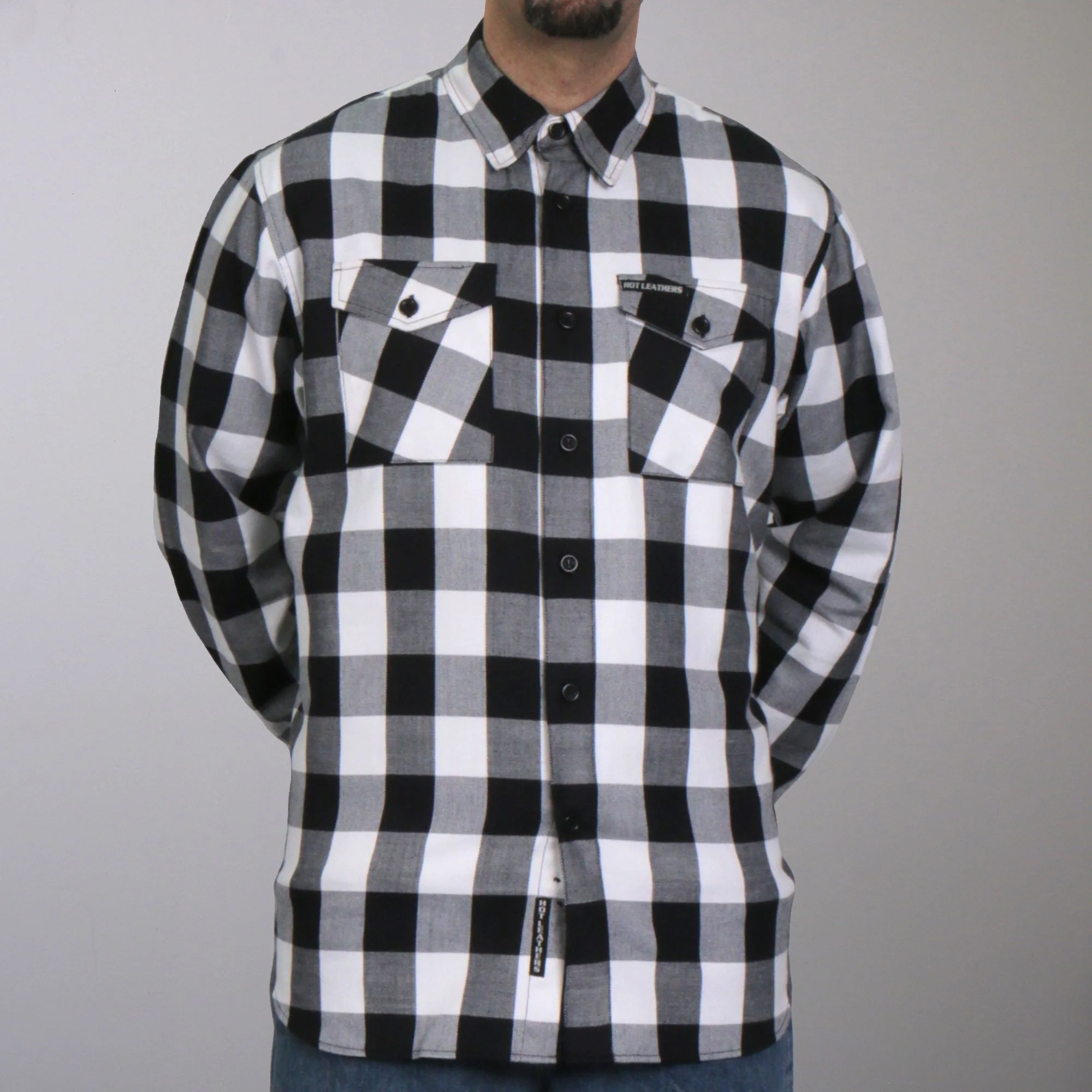 Trusted Hot Leathers FLM2004 Men's Black and White Long Sleeve Flannel Shirt Unique