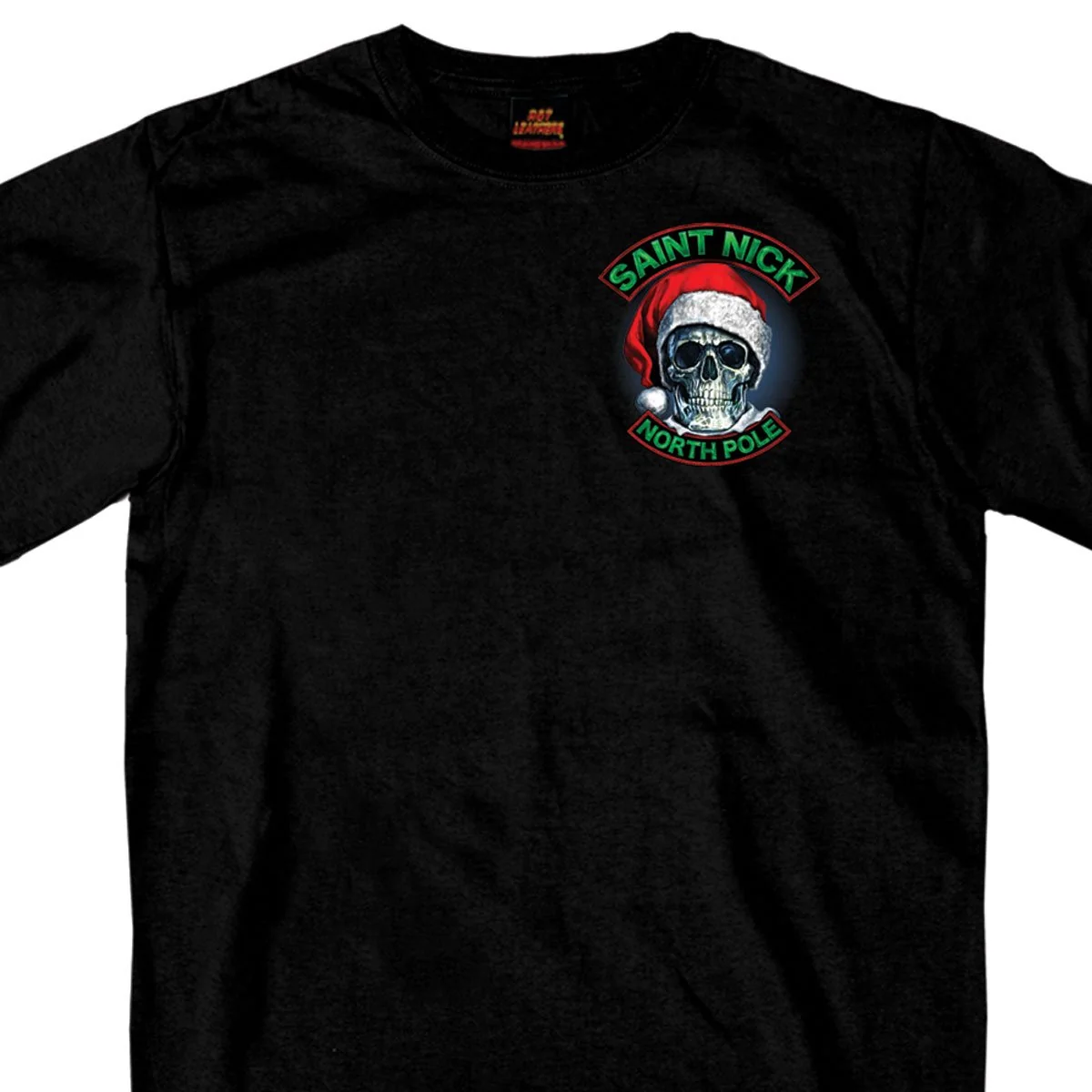 Exceptional Hot Leathers GMD1329 Men's Saint Nick Skull Christmas Black T-Shirt Top-Quality