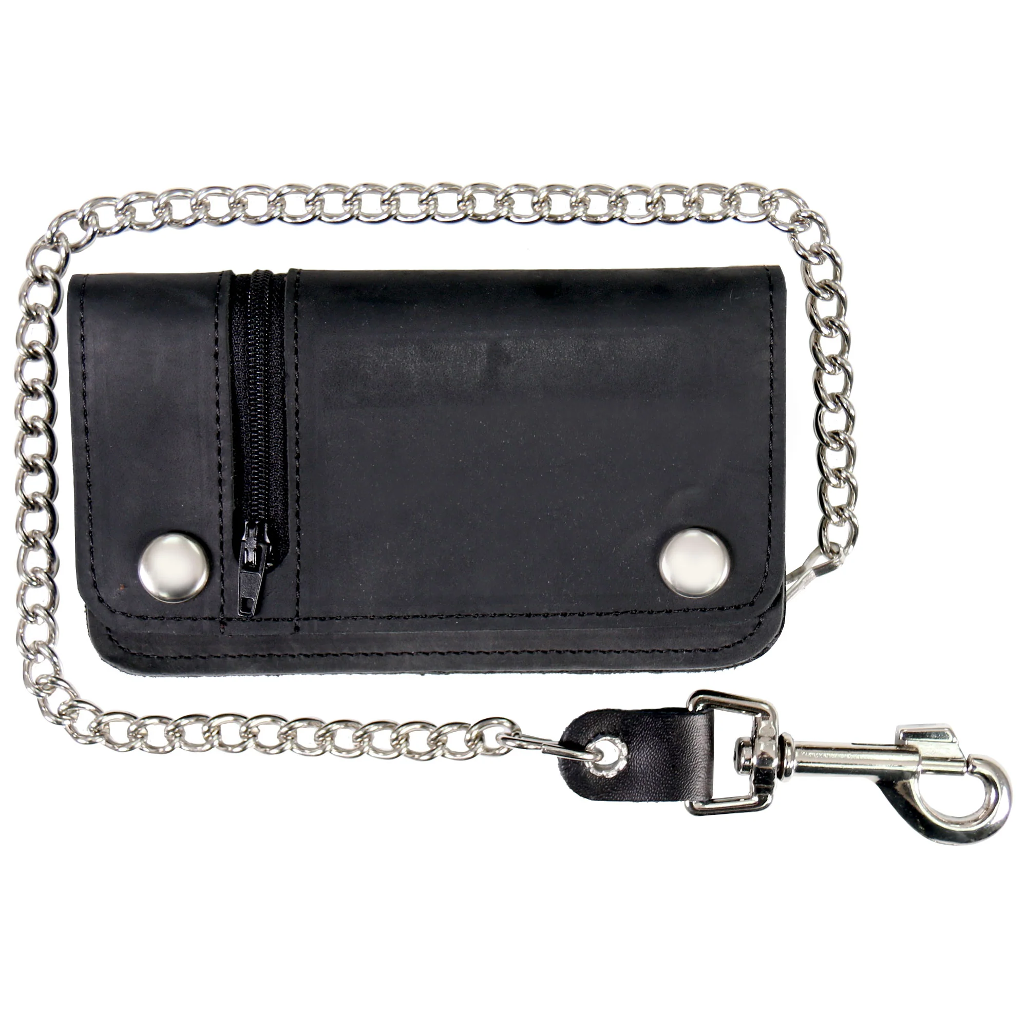 Organic Hot Leathers WLC3101 Black Premium Leather Bi-Fold Wallet with Change Pocket and Chain Secure