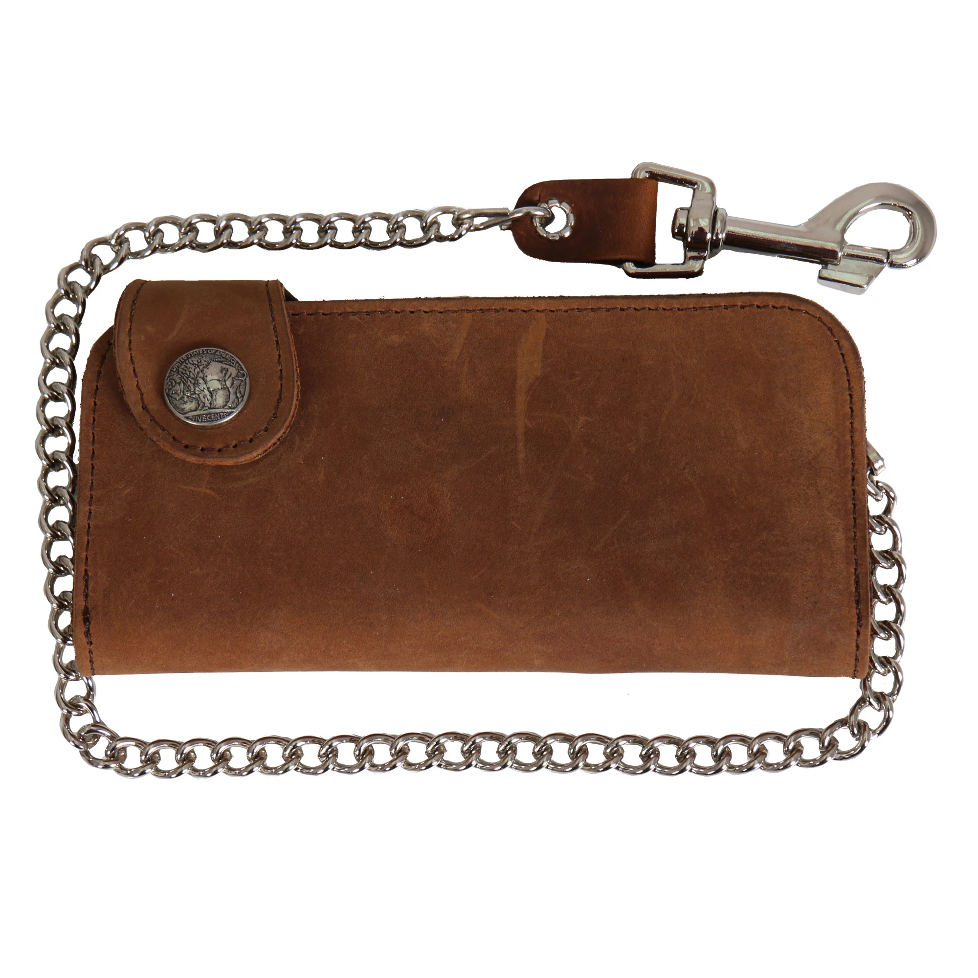 Easy-to-Use Hot Leathers WLA3002 Brown Buffalo Nickel Snap Bi-Fold Wallet with Chain Specialty