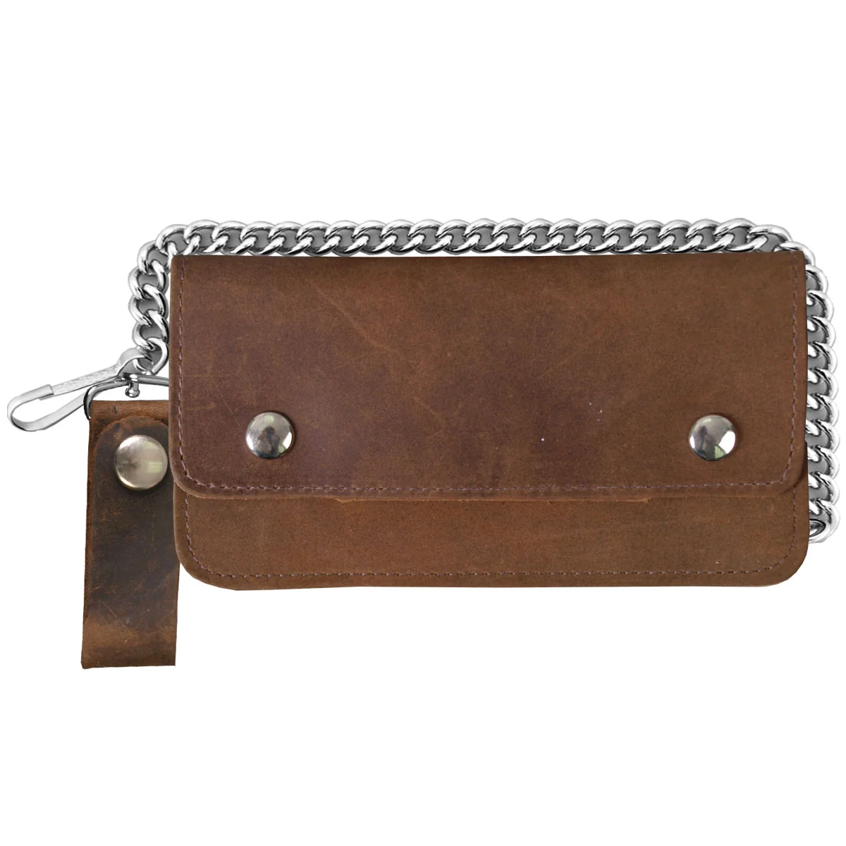 Clean Hot Leathers WLC2008 Distressed Brown Bi-Fold Leather Wallet with Chain Certified