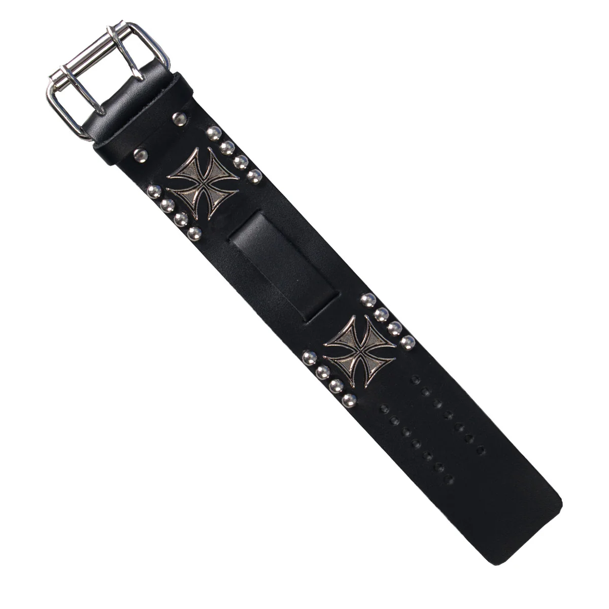 Contemporary Hot Leathers WTB1020 Iron Cross and Studs Black Leather Watchband Official