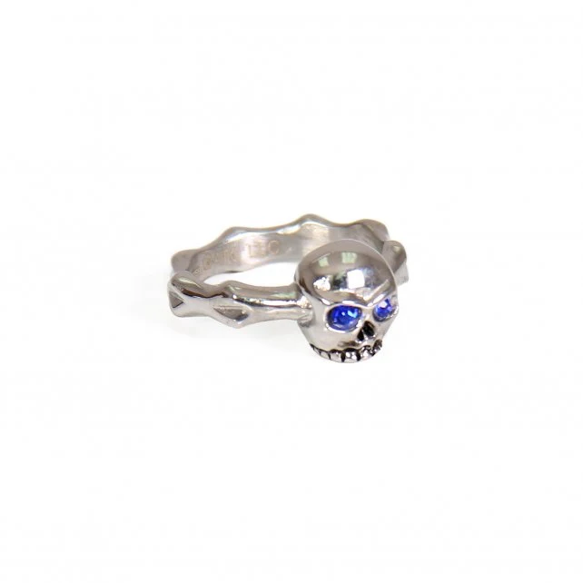Enhanced Hot Leathers JWR1111 Blue Eye Small Skull Stainless Steel Ring Advanced