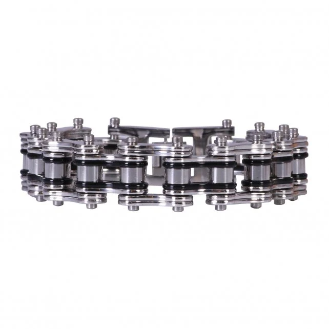 Clean Hot Leathers JWB4101 Double Wide Silver and Black Motorcycle Chain Bracelets Reliable