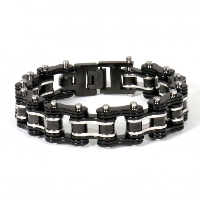 Smooth Hot Leathers JWB4103 Double Wide Black Motorcycle Chain Bracelets Contemporary