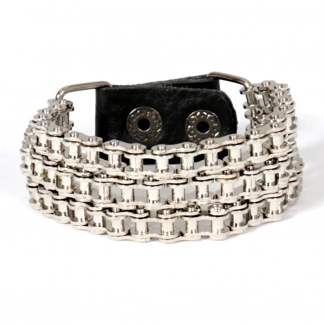 Specialty Hot Leathers JWB5103 Triple Wide Silver Motorcycle Chain Bracelets Expertly Made
