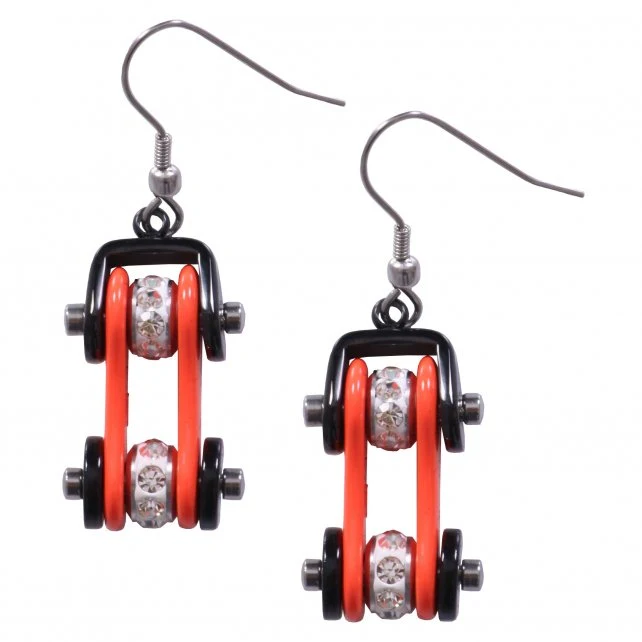 Green Hot Leathers JWE11101 Orange and Black Bike Chain Earrings Excellent