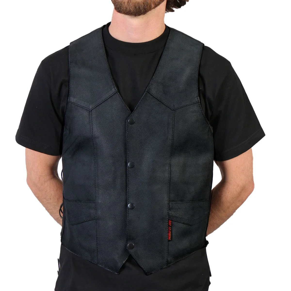 Enhanced Hot Leathers M1033 Men's Black 'Classic Side Lace' Leather Vest Exceptional