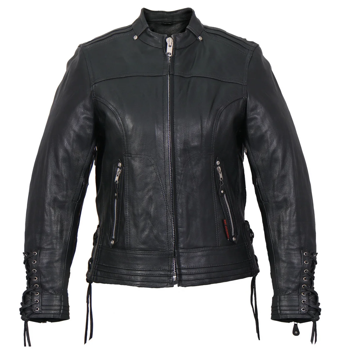 Advanced Hot Leathers Ladies Crosslace Black Leather Motorcycle Jacket - JKL1025 CrosslaceJKL1025 Selected