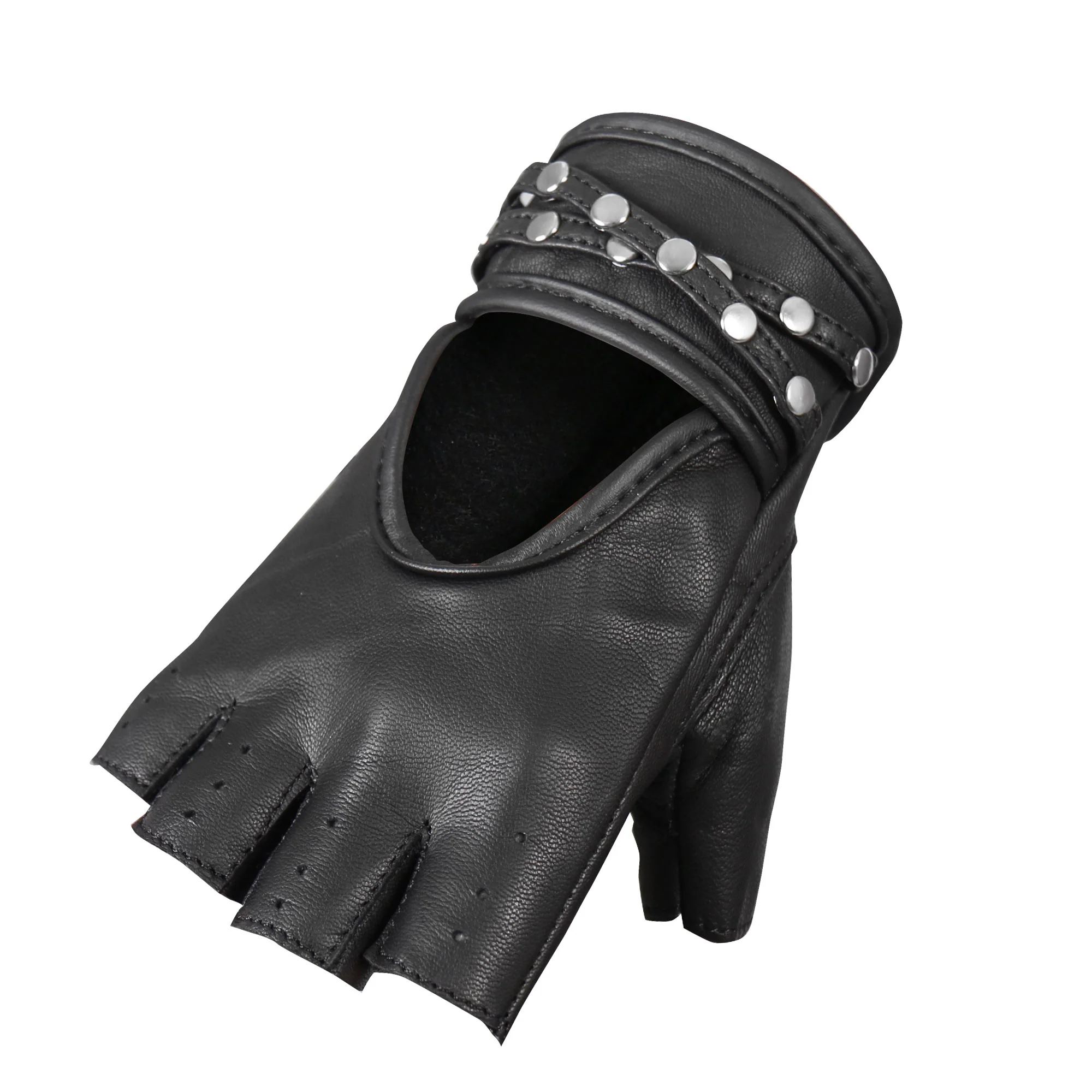 Flexible Hot Leathers GVL1010 Ladies Fingerless Gel Palm Gloves with Studs Crafted