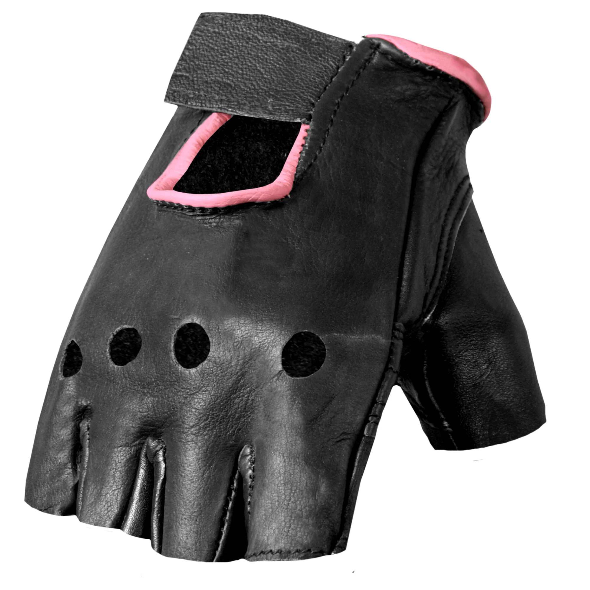 Advanced Hot Leathers GVL1006 Ladies Pink Piping Fingerless Gloves Certified
