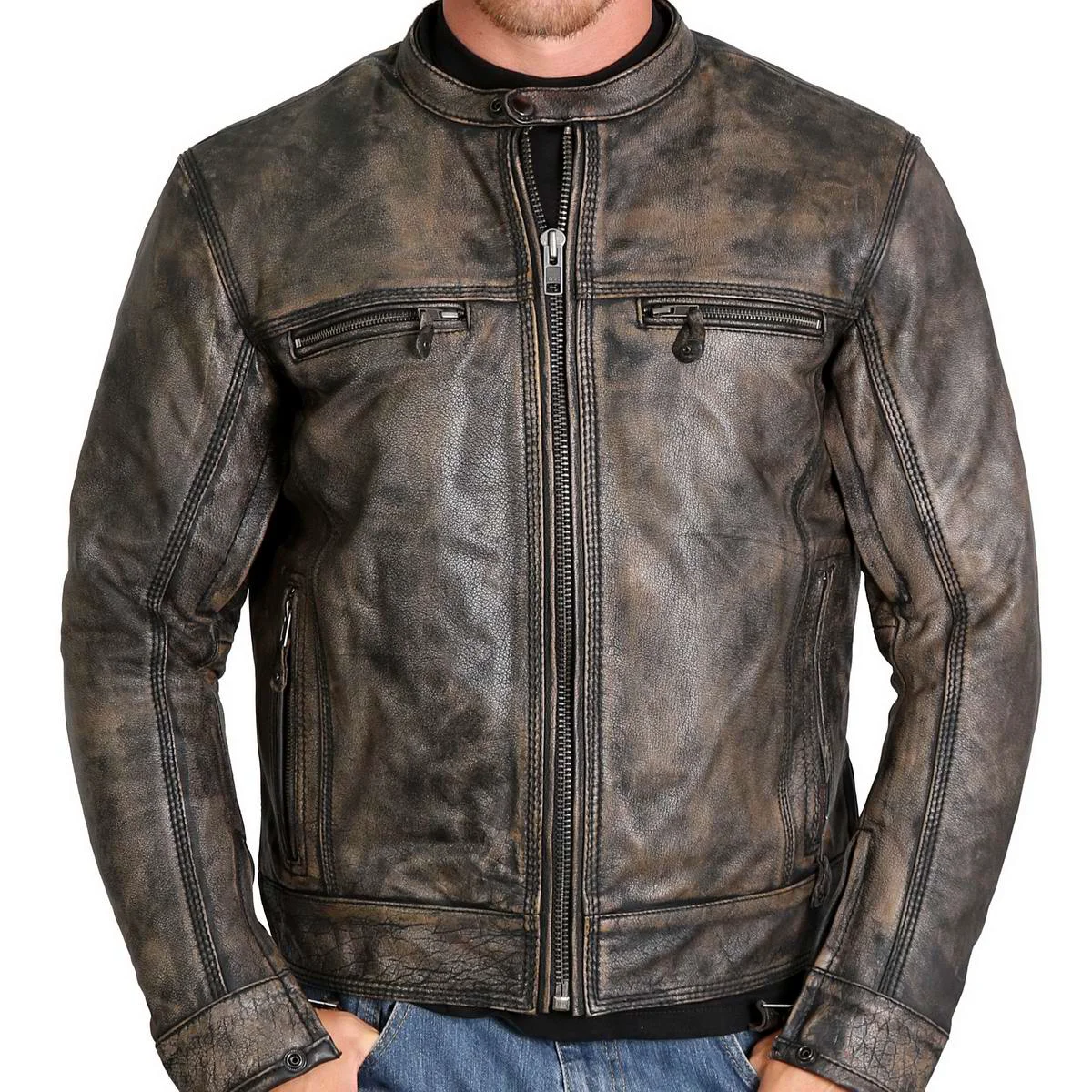 Fine Crafted Hot Leathers Men's Side Cut Leather Motorcycle Jacket - JKM1019 SIDE CUT High-Quality