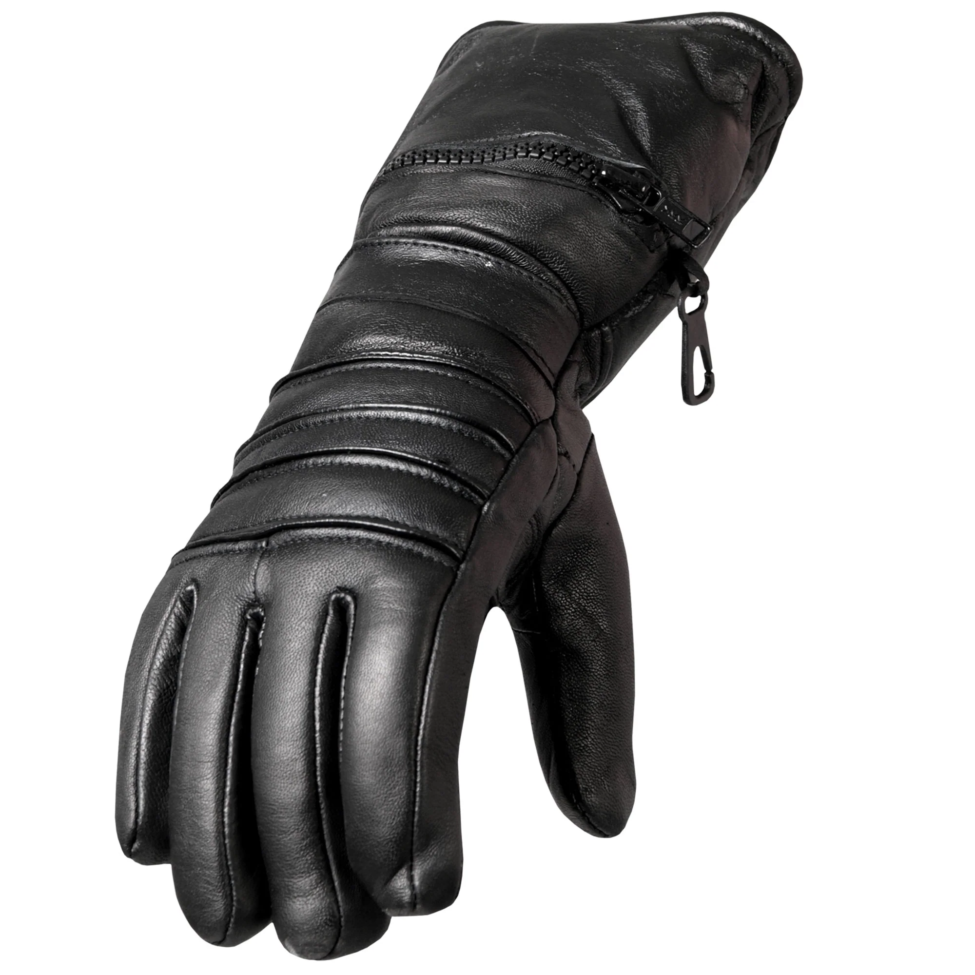 Flexible Hot Leathers GVM1001 Men's Black Leather Gauntlet Glove with Quilted Lining Contemporary