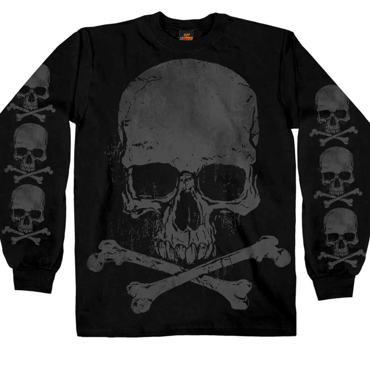 High-End Hot Leathers GMS2305 Men s Jumbo Print Skull and Cross Bones Long Sleeve Black Shirt Excellent