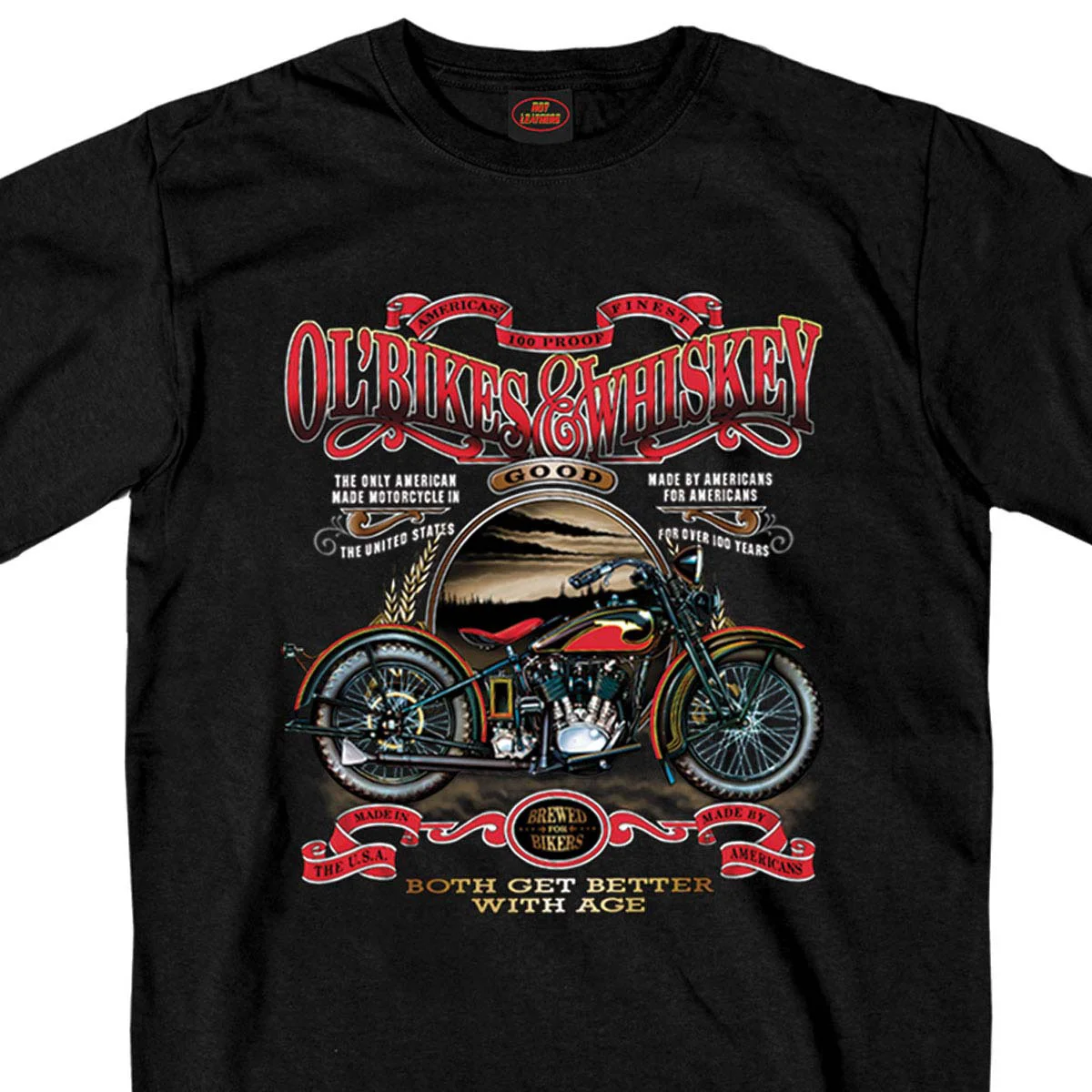 Prestigious Hot Leathers GMS1074 Men s Ol' Bikes Whiskey Black T-Shirt Authentic