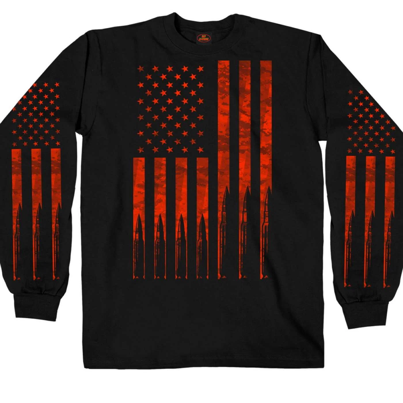 Next-Generation Hot Leathers GMS2430 Men s Flag Bullets Long Sleeve Black T-Shirt Premium