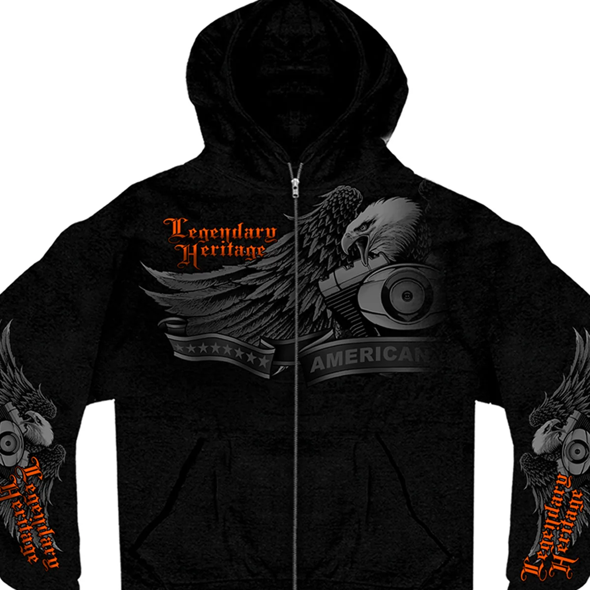 Authentic Hot Leathers GMZ4137 Men s Ghost Eagle Black Hoodie with Zipper Closure Certified