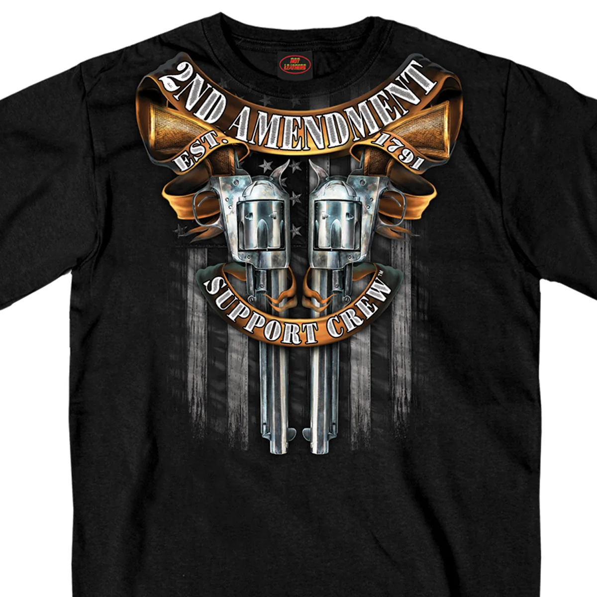 Practical Hot Leathers GMD1385 Mens '2nd Amendment Crossed Pistols' Short Sleeve Black T-Shirt Unique