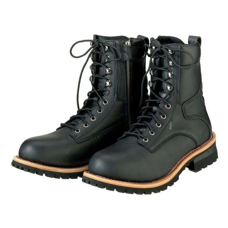 Versatile ZR1 M4 'Classic' Men's Black Logger Lace-Up Boots with Inside Zipper Green