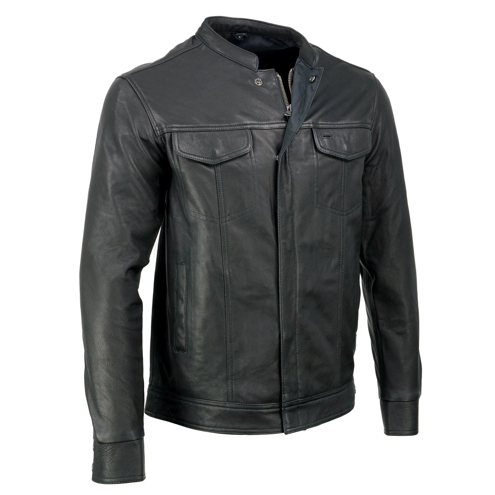 Next-Generation Milwaukee Leather MLM1604 Men's Stand-Up Collar Black Casual Biker Goat Skin Leather Shirt with Dual Closure Long-Lasting