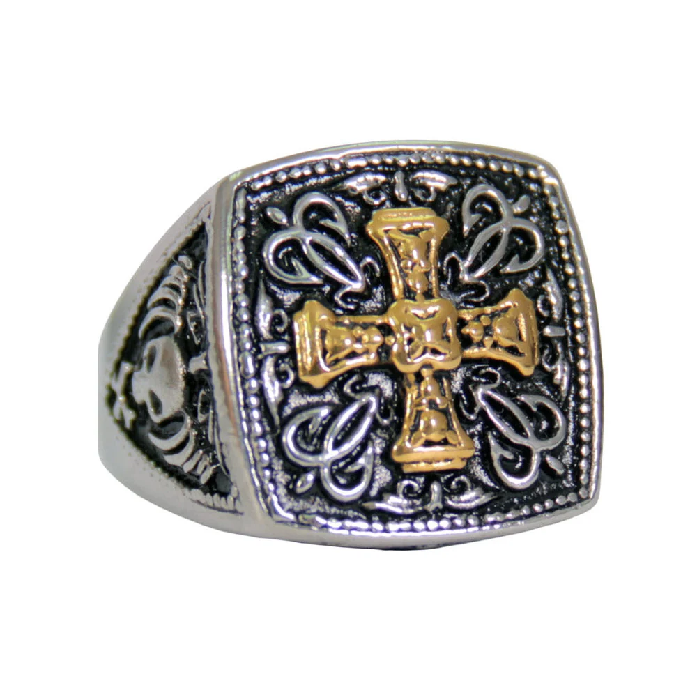 Specialty Hot Leathers JWR2141 Men's Silver 'Gold Edition Greek Cross' Stainless Steel Ring Functional