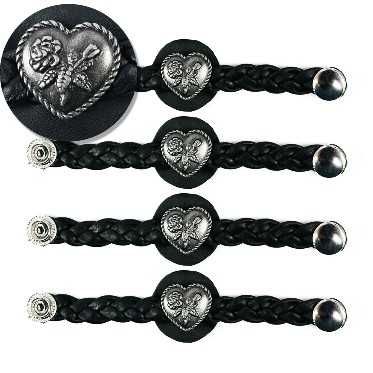 Crafted Milwaukee Leather Heart Medallion Vest Extender Leather Braided Strap 6.5 Extension 4-PCS MLA6067SET Fast