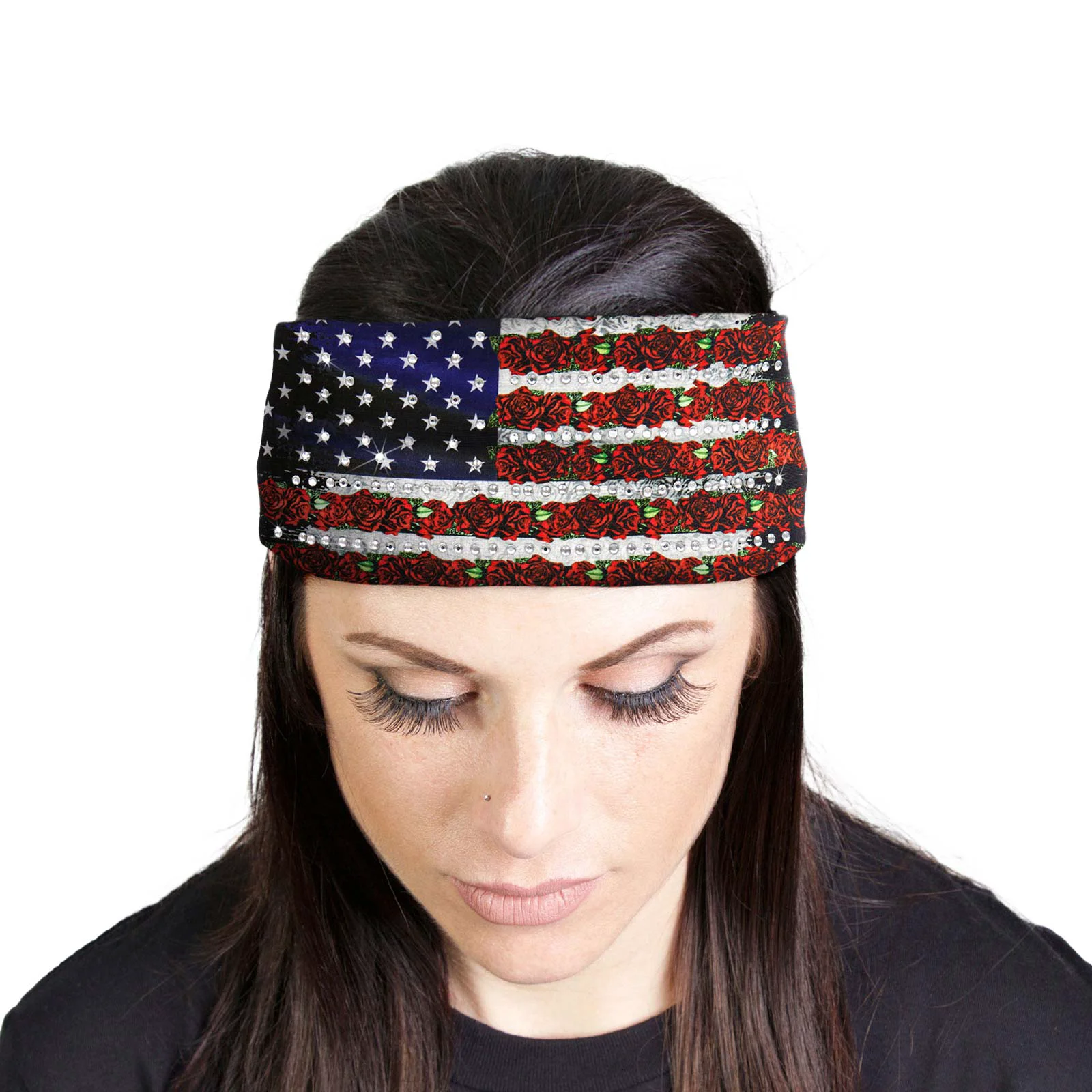 Reliable Milwaukee Leather Bling Designed Wide Headbands-Headwraps for Women Biker Bandana with Flag Roses - MLA8021 Recyclable