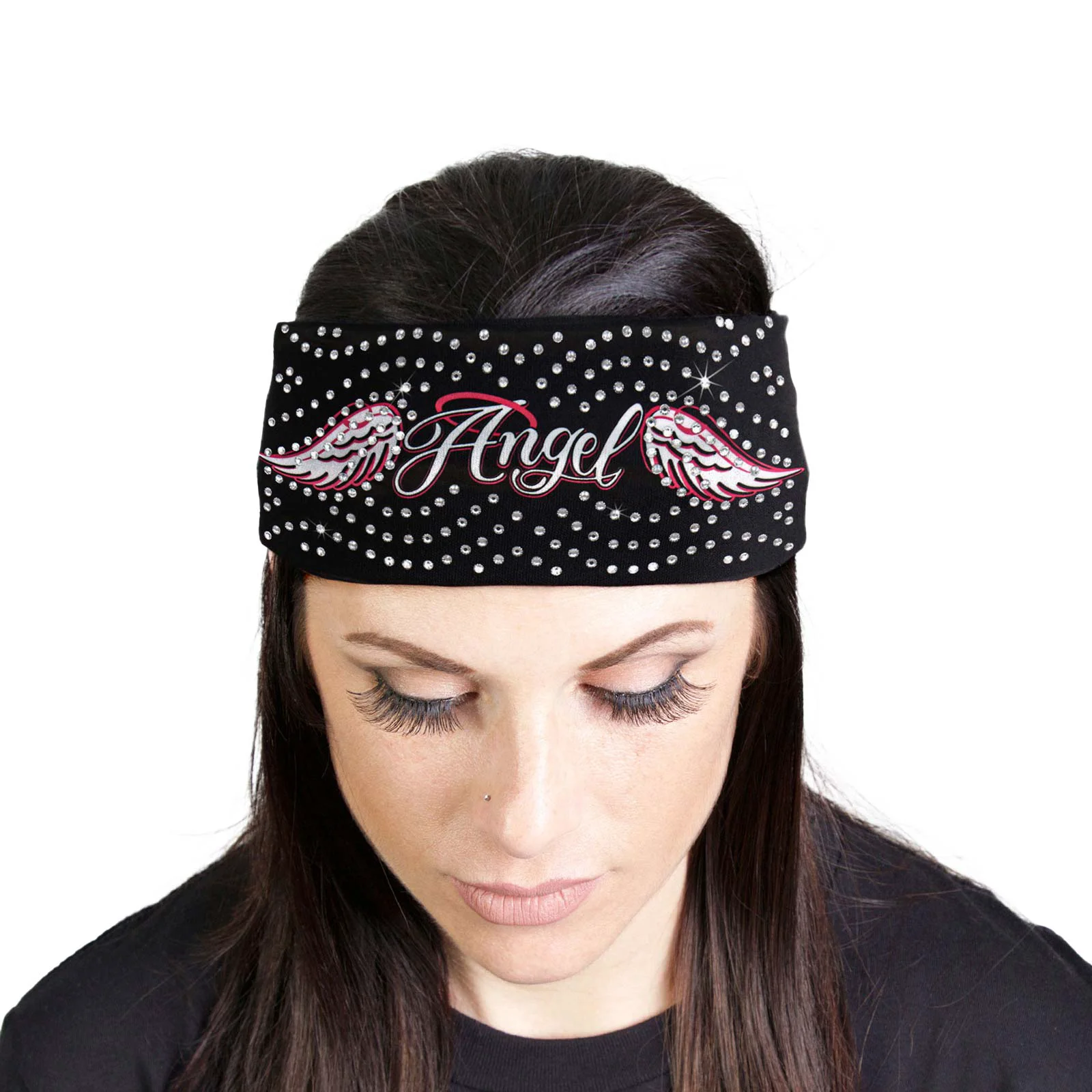 Breathable Milwaukee Leather Bling Designed Wide Headbands-Headwraps for Women Biker Bandana with Angle Wings - MLA8002 Verified