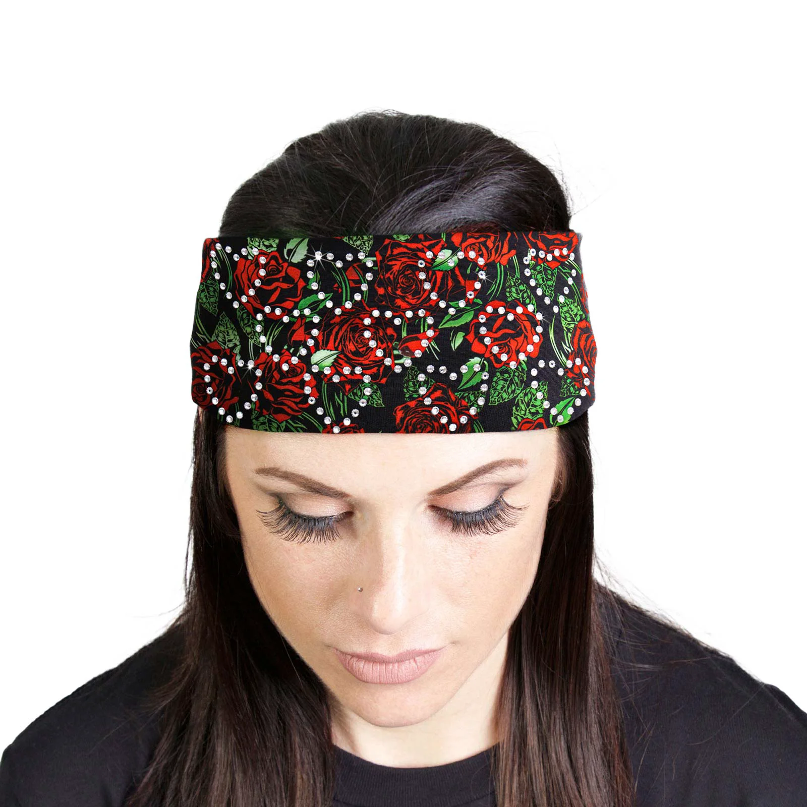 Refined Milwaukee Leather Bling Designed Wide Headbands-Headwraps for Women Biker Bandana with Wild Roses- MLA8051 Casual