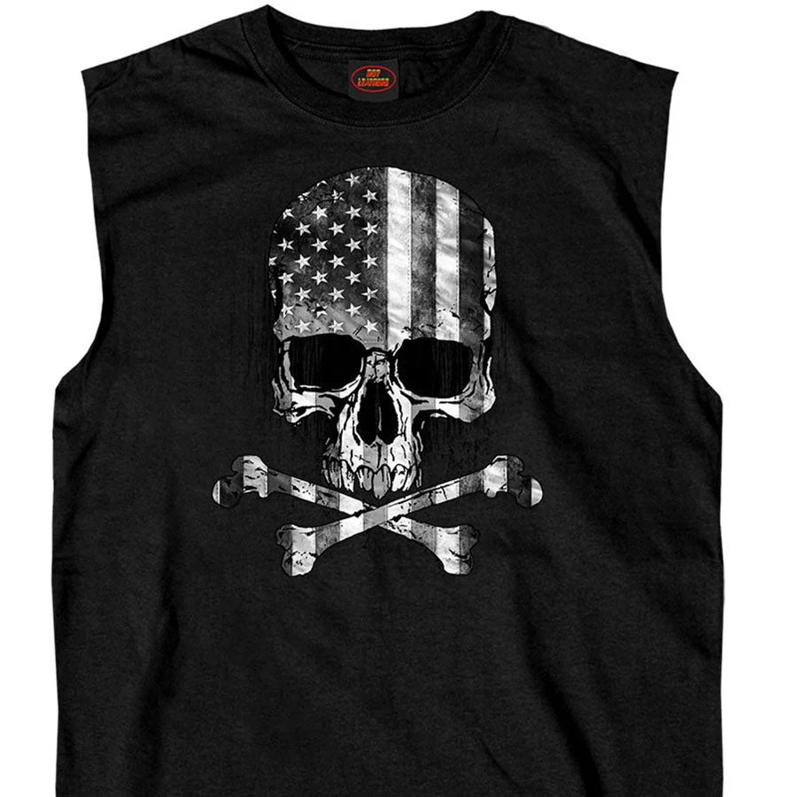 Top-Quality Hot Leathers Men's Flag Skull Shooter Sleeveless Tank Top Shirt GMT3372 Safe