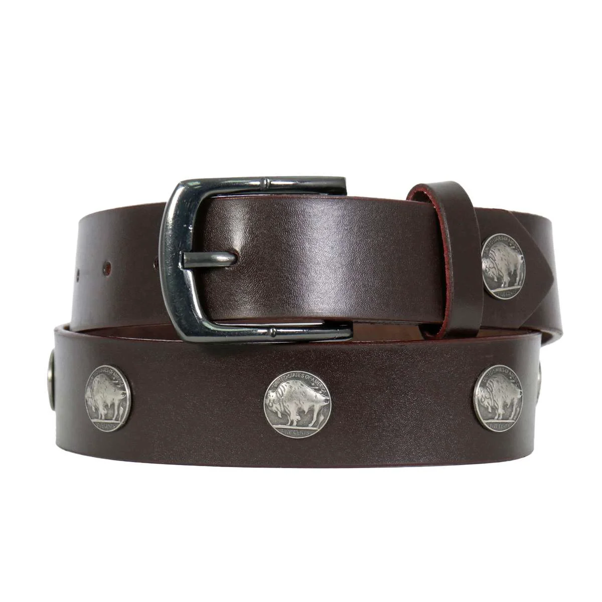 Verified Hot Leathers Buffalo Nickel Brown Leather Belt BLA1131 Recyclable