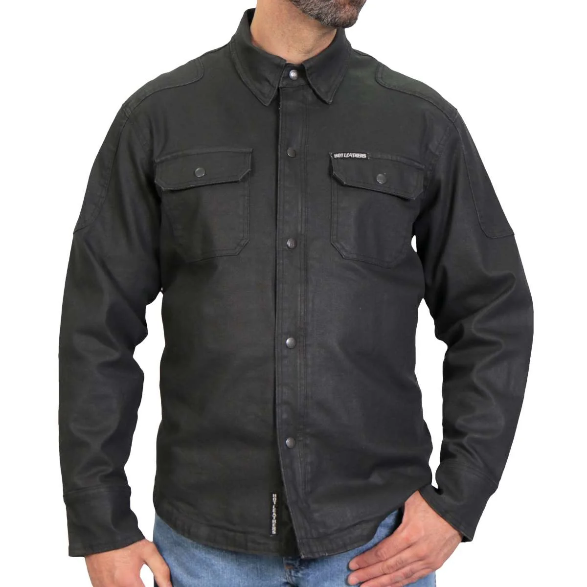 Fine Crafted Hot Leathers JKM6003 Men's Black Waxed Cotton Concealed Carry Motorcycle Casual Shirt Jacket Original Design