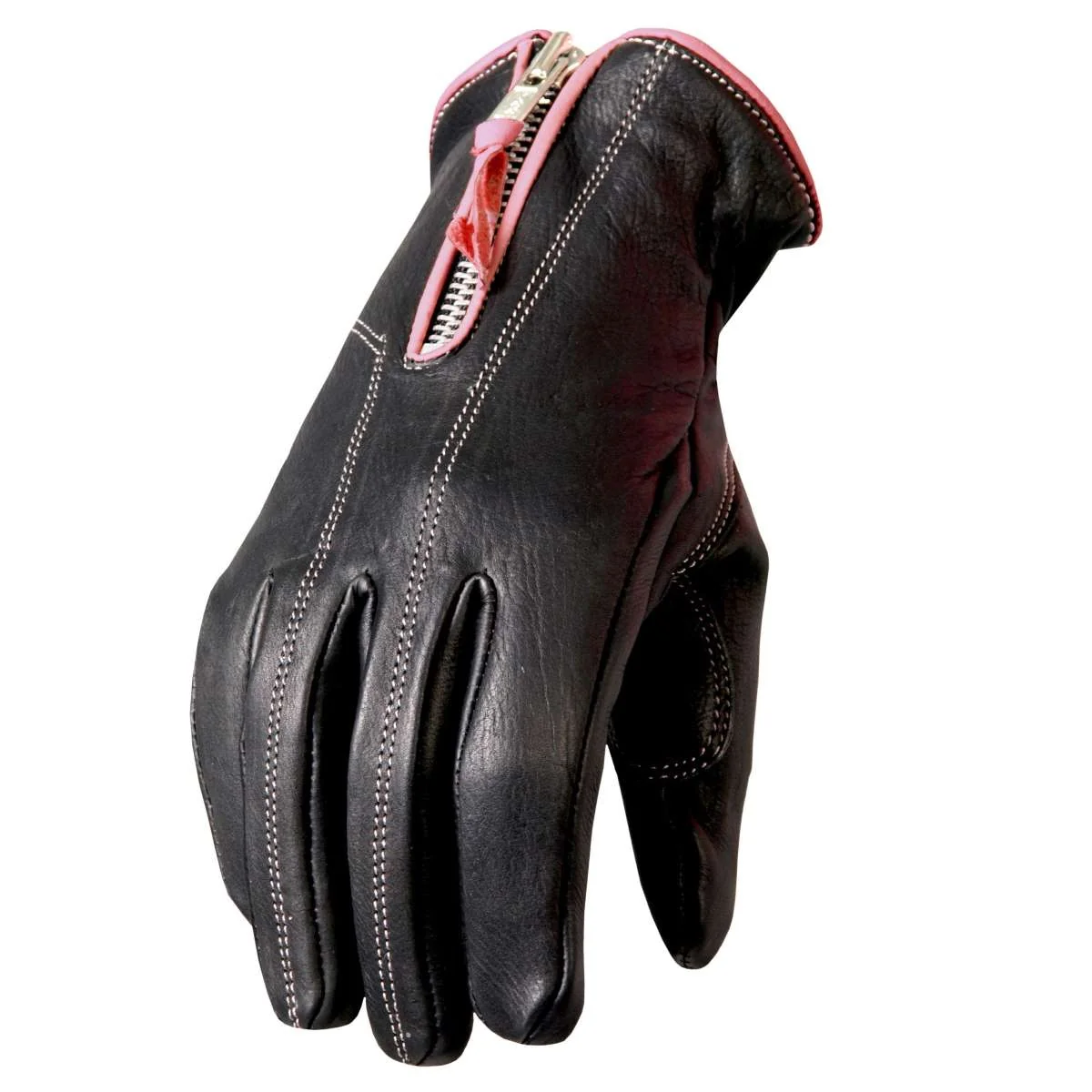 Elegant Hot Leathers GVL1009 Ladies Driving Leather Gloves with Pink Piping GLV1009 Enhanced