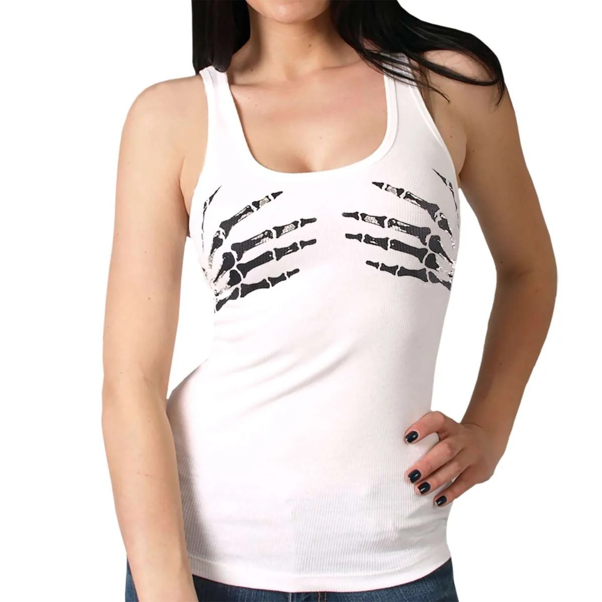 High-Performance Hot Leathers Ladies Skeleton Balck Hands Tank Top Shirt GLF2190 Selected