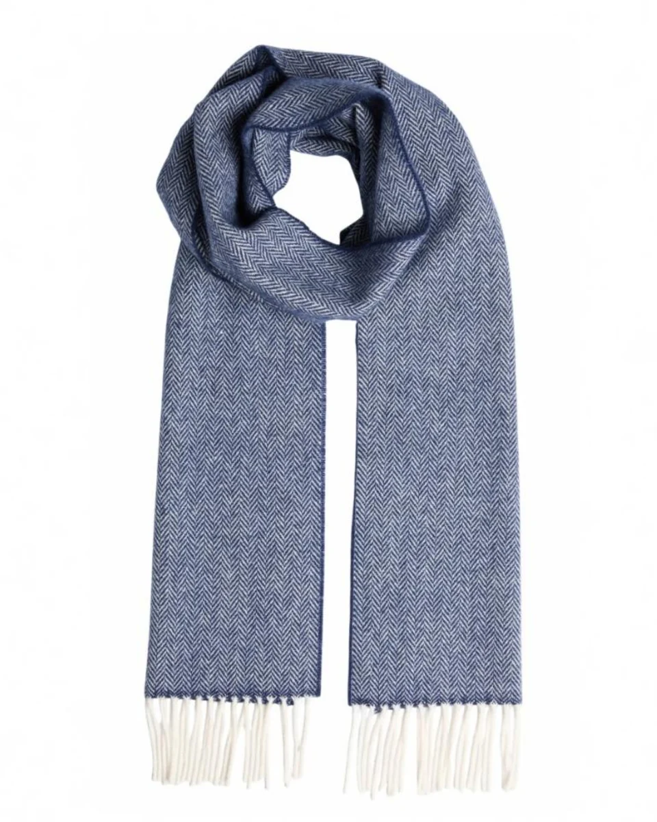 Casual Foxford Navy Herringbone Lambswool Scarf Trusted